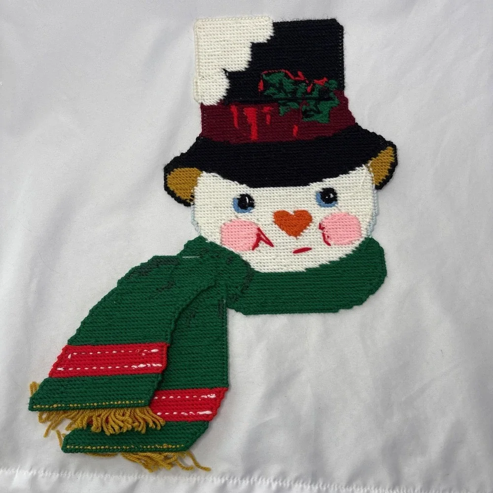 VTG Plastic‎ Canvas Handmade Christmas Needlepoint Jolly Snowman Wall Decor